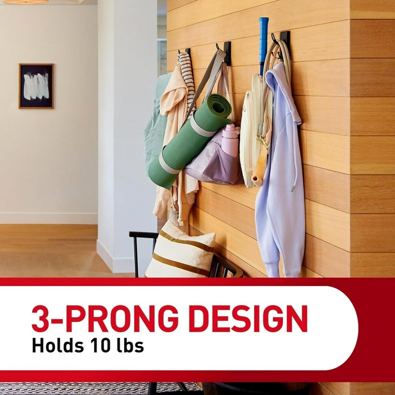 Command X-Large Matte Black Triple Hook, 1 Hook, 3 Strips, Damage-Free Hanging Wall Hooks with Adhesive Strips, No Tools Wall Hooks for Hanging Decorations in Living Spaces - Image 5